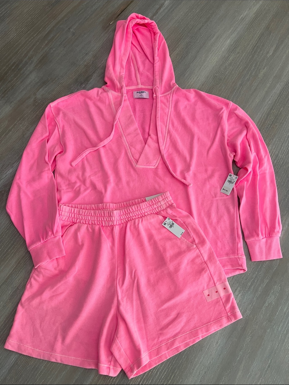 Old Navy Hot Pink Hooded Pajama Set - Top & Shorts